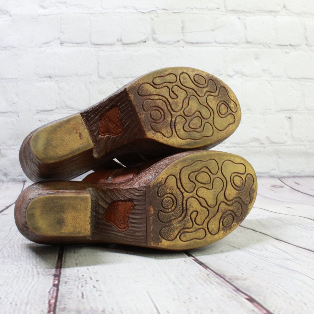 Born Brown Leather Slip On Woven Clogs Casual Heeled Mules Size 7 Medium - Picture 9 of 9